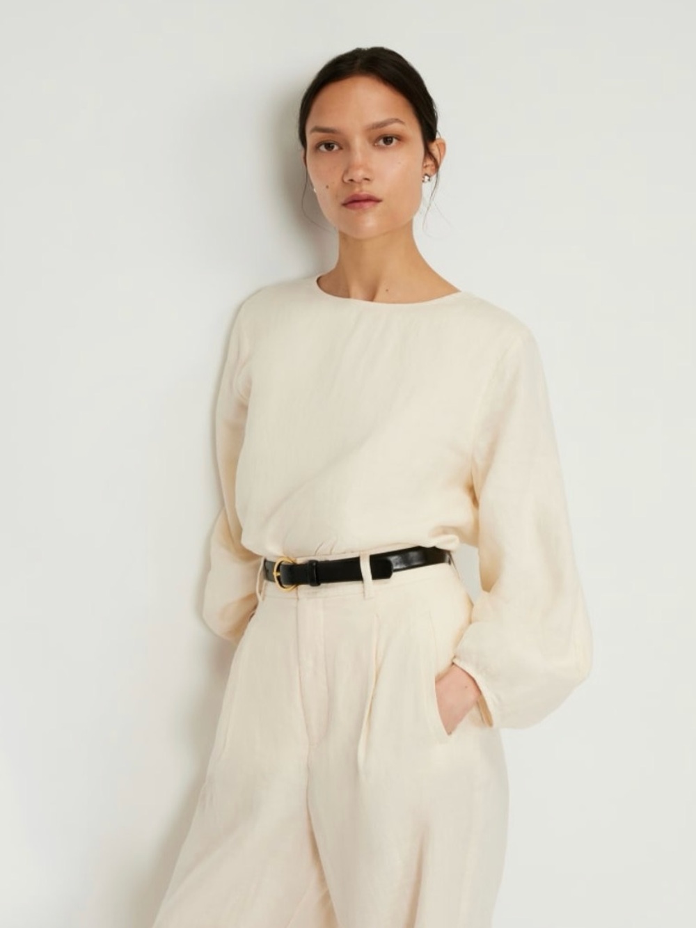 Everlane Soft Cream Long-Sleeve Boatneck Blouse - Size 4